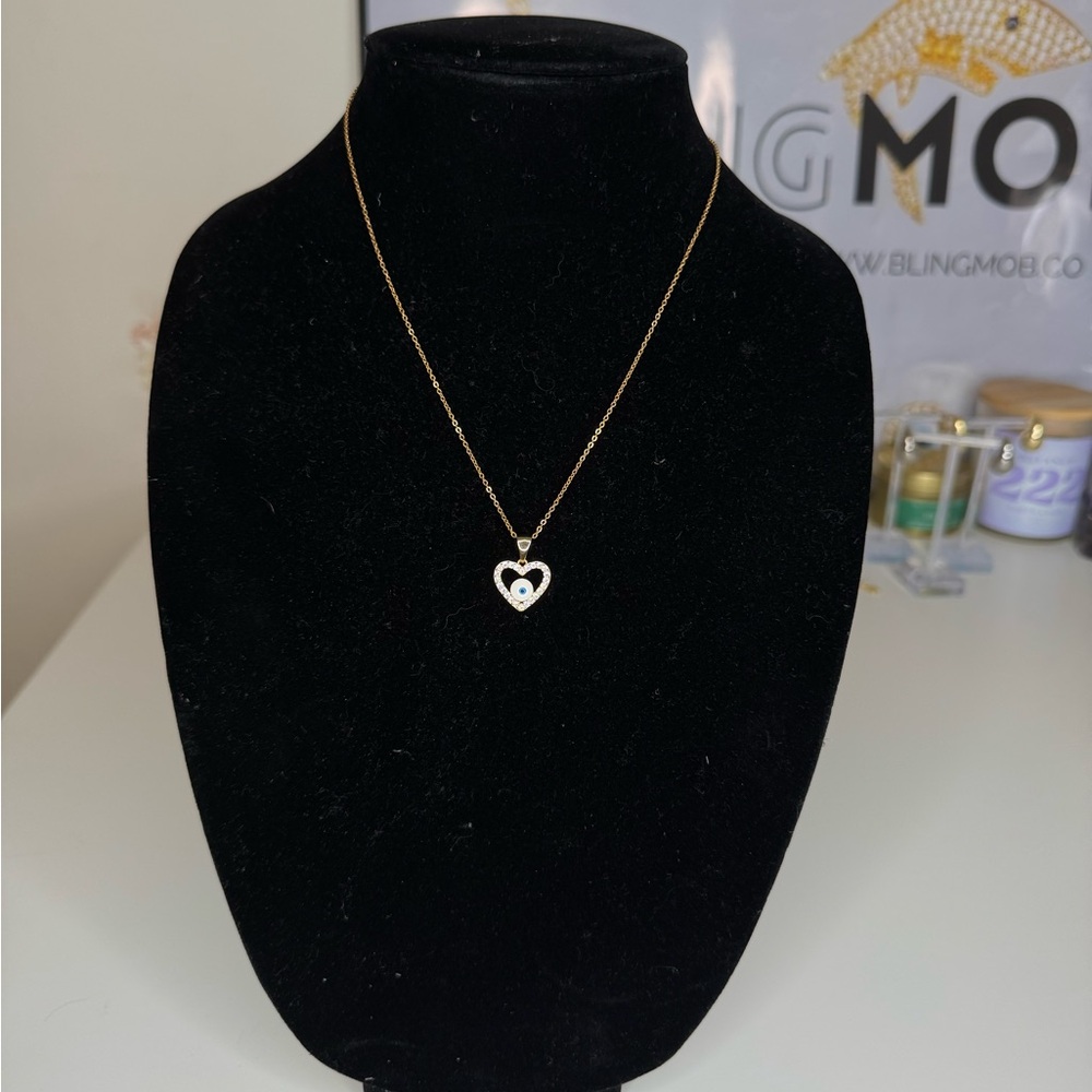 Gold Evil Eye Heart Pendant Necklace